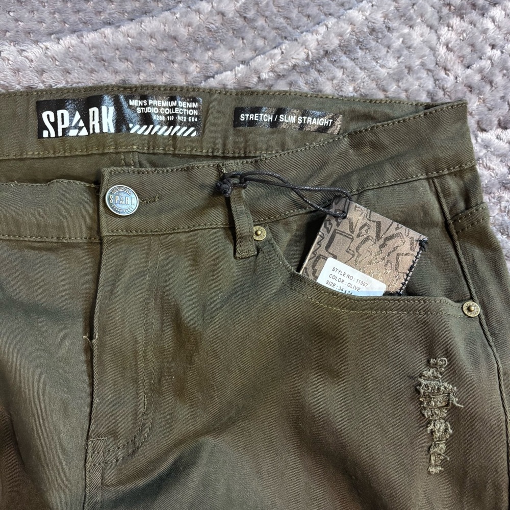 Men's Slim Straight Olive Jeans‎